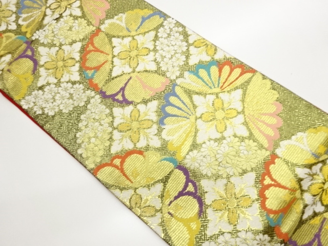 JAPANESE FUKURO OBI / WOVEN FLOWER ROUNDEL